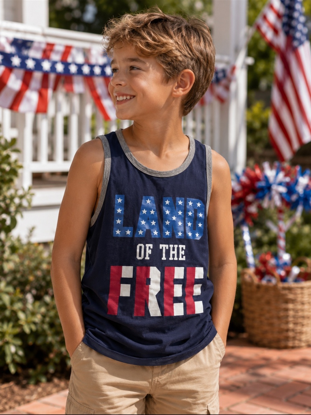 Boys' Navy 'Land of the Free' Graphic Tank Top